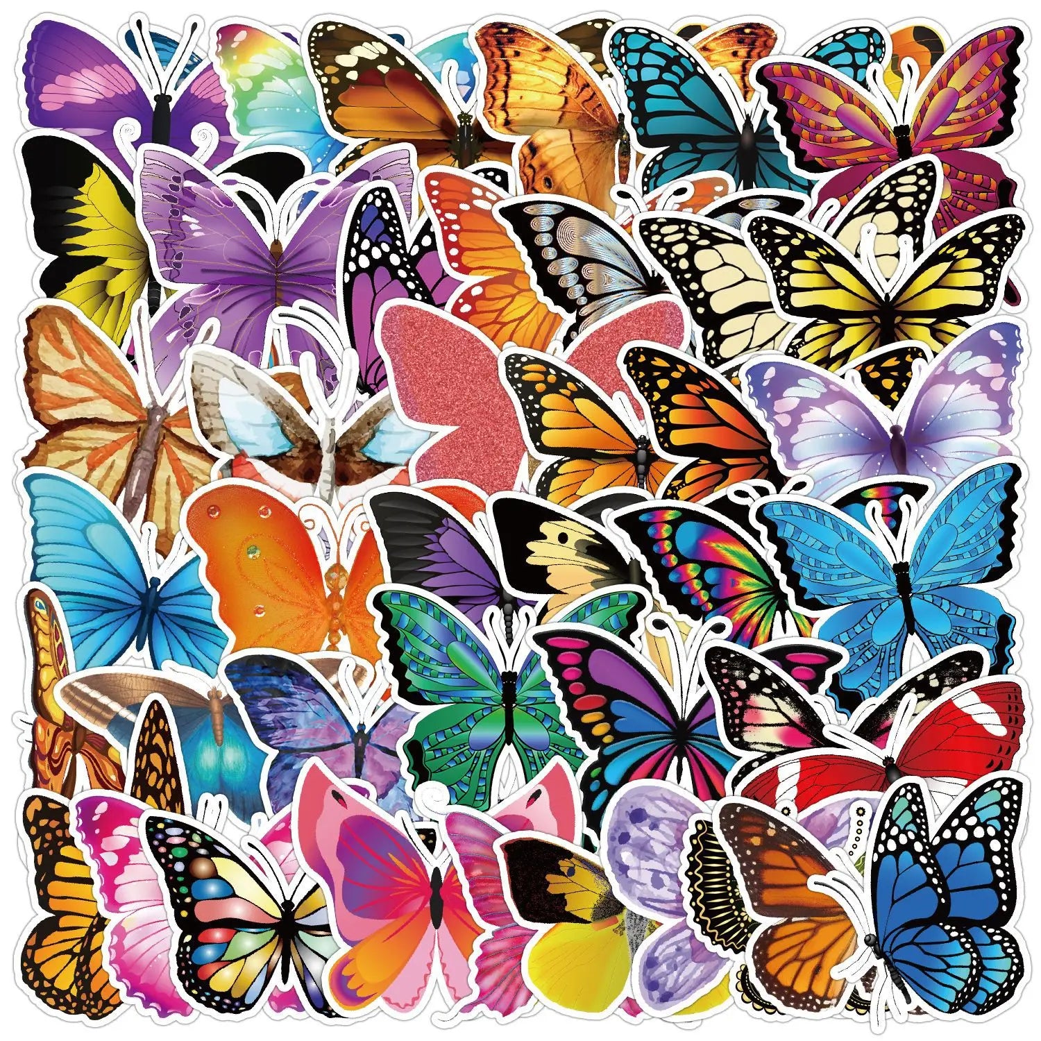 50PCS Waterproof Children's Cartoon Butterfly Stickers for Refrigerator Glass and Mobile Phone Decoration