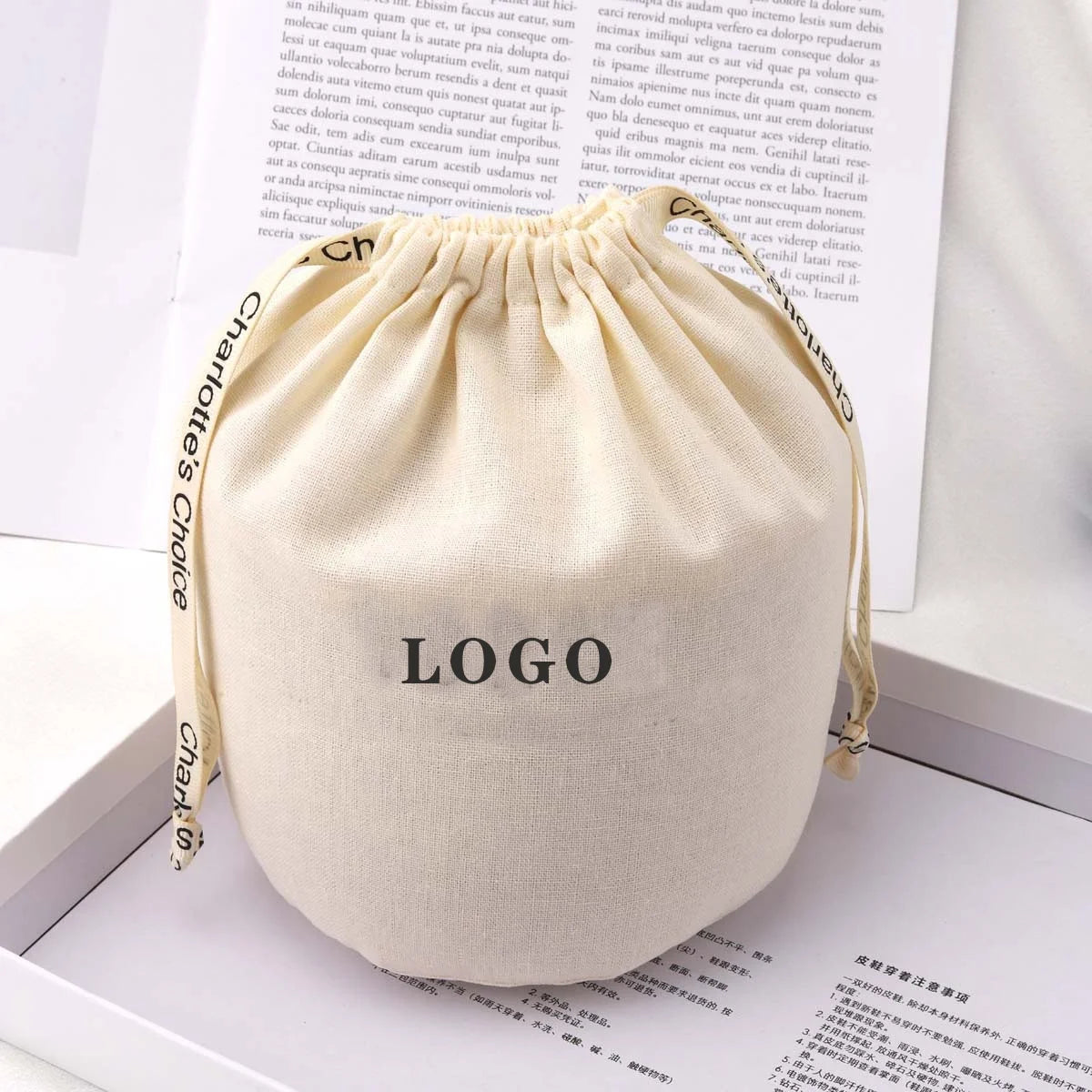 Custom Round Bottom Cotton Linen Gift Packaging Bag for Candle Drawstring Natural Cotton Candle Pouch