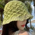 Women Wide Brim Knitted Straw Sun Hat Summer Foldable Beach Hat UV Protection Travel Floppy Straw Hat