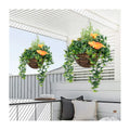 HL-54 Cheap Price Real Touch Artificial Green Silk Foliage with Flower Hanging Plant Basket for Patio Garden Porch Deck Decor