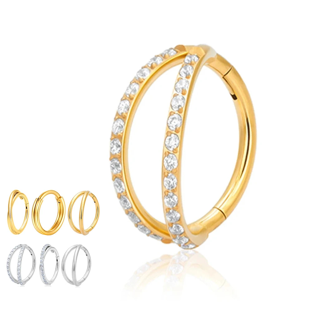 Wholesale G23 Titanium Piercing Nose Ring Earrings Zircon Inlay Nostril Ring Earlobe Body Jewelry Labret Ear Tragus Cartilage