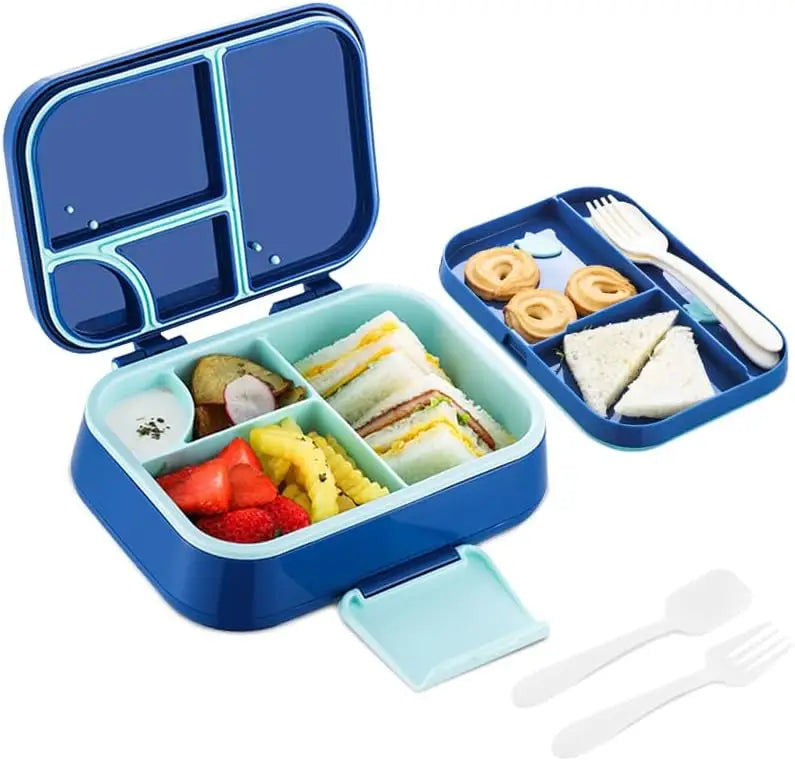 Yongli Children Leak-Proof Bento Box with 4 Compartments Lunch Box for Children and Adults with Cutlery Set Lunch Box