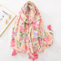 Hot Selling Newest Design Summer Ladies Plant Flower Cotton Beach Shawls Fashion Women Viscose Fabric Scarf With Tassels
