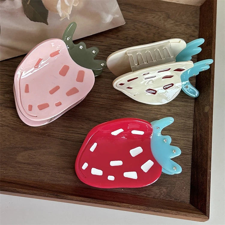 Cute Powder Summer Top Clasp Girl Clasp Acetic Acid Big Strawberry Clasp Hair Ornament Claw Clips