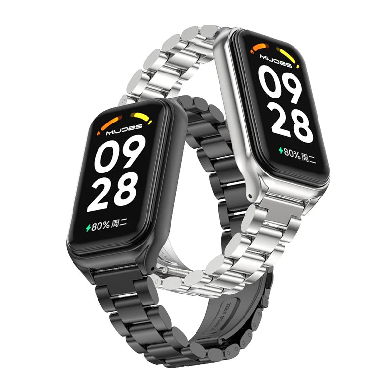 Mijobs Stainless Steel Replacements Smart Watch Band Strap Metal Case Belt for Redmi Band 2 Mi Band 8 Active