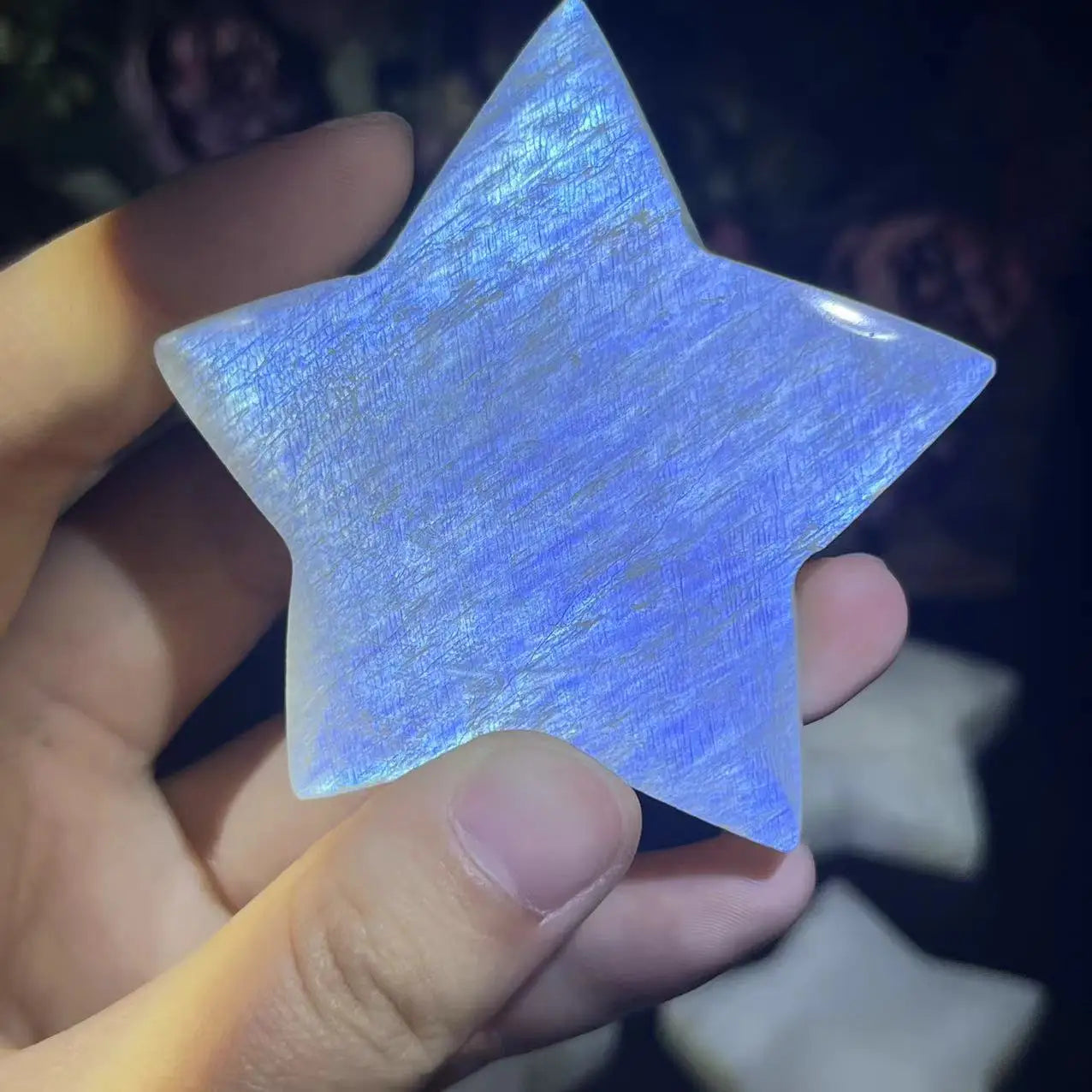 Wholesale Natural Crystal Star White Moon Stone Star Blue Flash Moon Stone Star for Healing