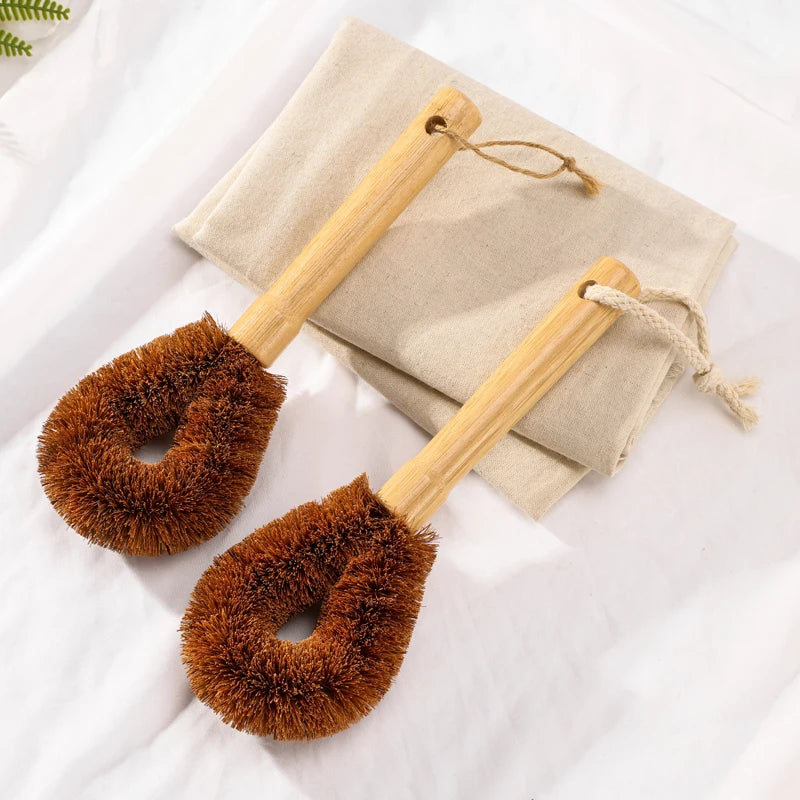 High Quality Natural Bamboo and Coconut Palm Biodegradable Cleaning Brush Set Kitchen Accessory Including Pot and Pan Brush