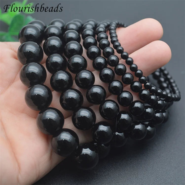 DIY Handmade Jewelry for Special Gift Natural Gemstone Various Sizes 4mm-14mm Round Energy Black Onyx Stone Stretch Bracelets