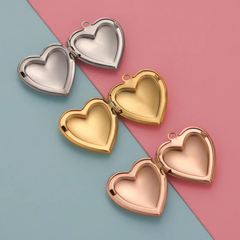 Wholesale 316L Stainless Steel Rose Gold Heart Blank Photo Locket Frame Memory Necklace Pendant for Women