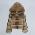 OFTBUY 2026 Women's Short Winter Jacket Thick Warm Natural Raccoon Fur Coat Hooded Removable Fluffy Real Fur Streetwear Style