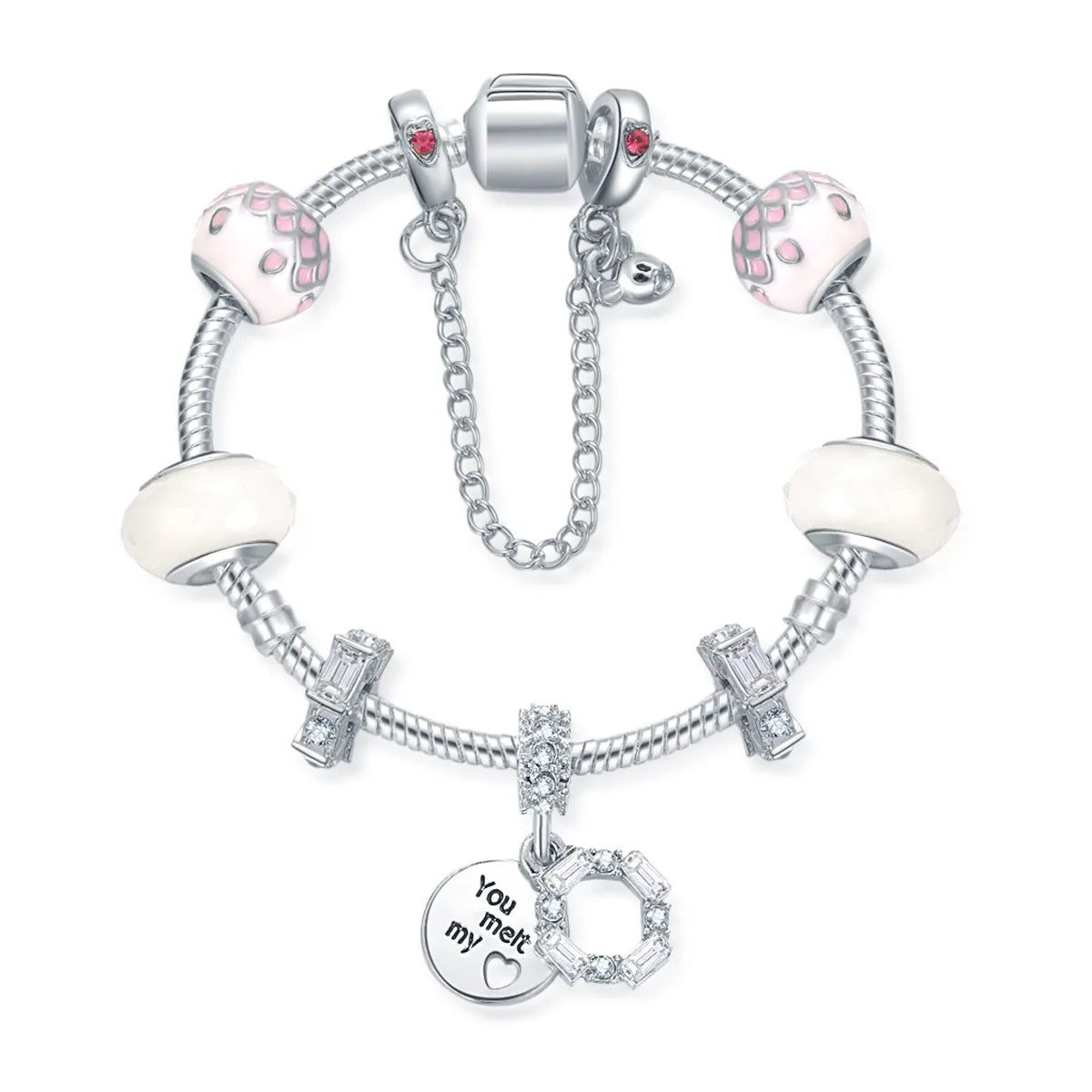 All-match Flower Romantic White Alloy Rhodium Plated Children's Bracelet Beads Engagement Valentine's Day Birthday Gift