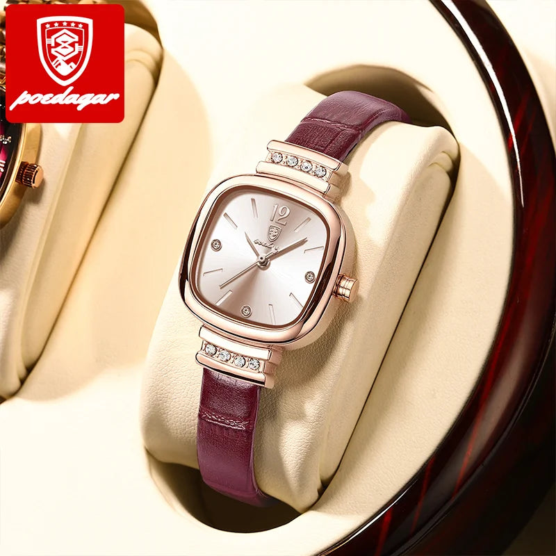 Poedagar Fashion Casual Woman Watches Top Brand Luxury Leather Wristwatch for Women High Quality Waterproof Quartz Ladies Watch