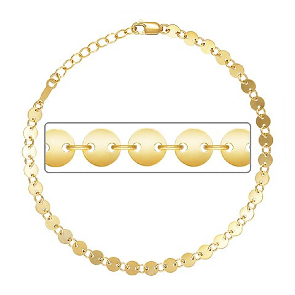 Jewelry GF Finished Bracelet Chain With Clasp for Women 4mm Real 14K Gold FilledRound Sequin Disc Chain