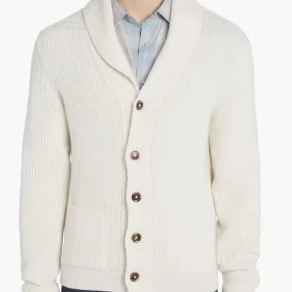 Ottoknit Cashmere Ivory Men Tartan Cardigan Classic Wool Knitwear for Autumn Winter Layering