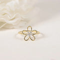 Hollow Flower Finger Ring Solid Gold 10K Round DEF VS Synthetic Diamond Cinquefoil Flower Shape Shiny Ring for Gift