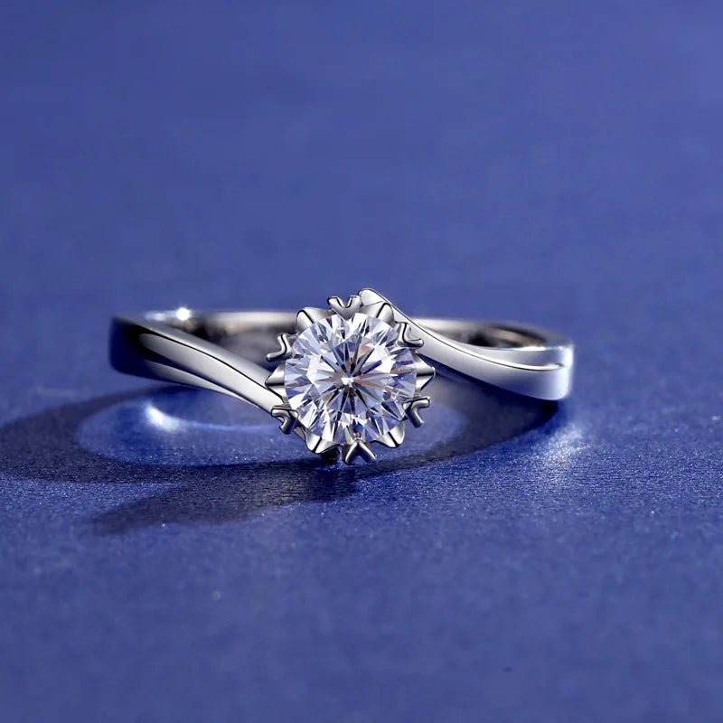 Classic Six Claws Wedding Engagement 925 Sterling Silver Diamond Moissanite Ring