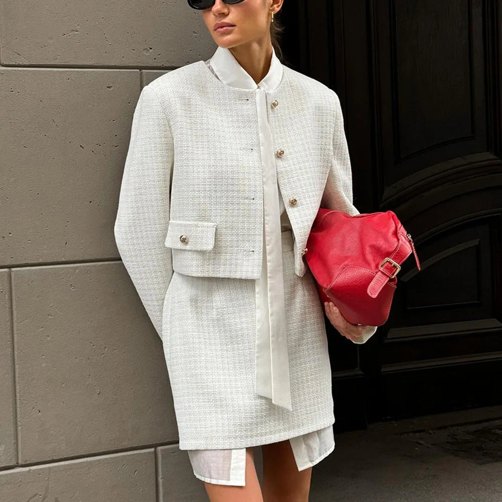 Enyami Woman Suit 2 Piece Office Vintage Split Skirt Dress Spring Autumn Fashion Outfits Ladies Suits Crop Jacket Skirt Set