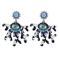 Fashion Vintage Crystal Rhinestone Pearl Blue Heart Seed Beaded Eye Drop Earrings for Women Jewelry