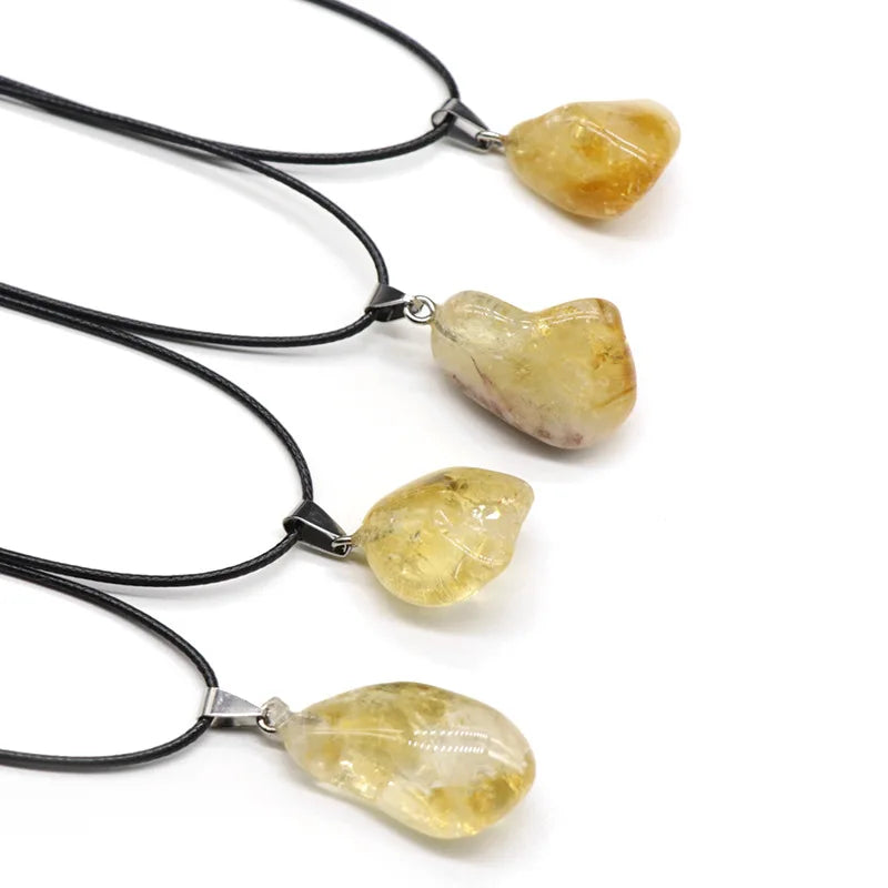 Huiying Natural Crystals Healing Stones Necklace Citrine Quartz Irregular Shape Raw Crystal Pendant Jewelry