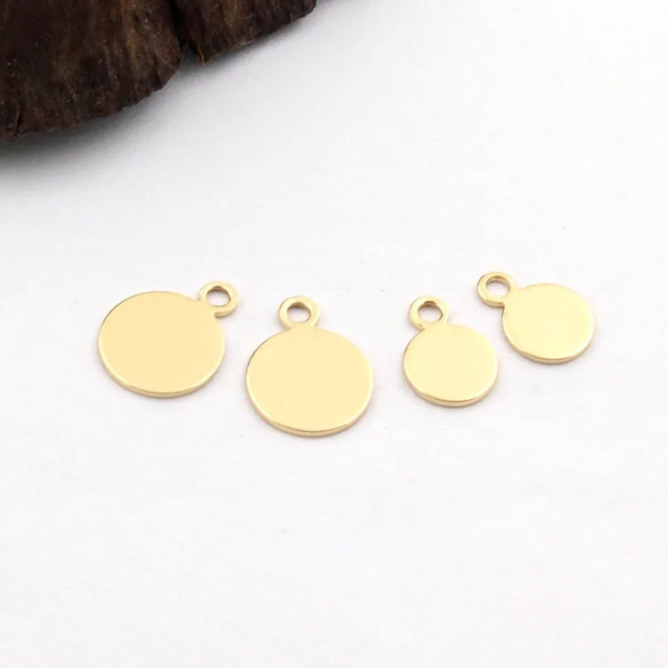 JS1773  Hot Sale 6mm 8mm Gold Plated Brass Metal Round Disc Charm Pendants