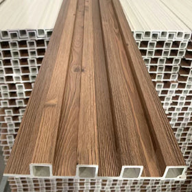 Wooden Grain PVC WPC Fluted Wall Panels Waterproof Fireproof Anti-scratch Easily Clean Low Maintenance Customizable Sizes Indoor