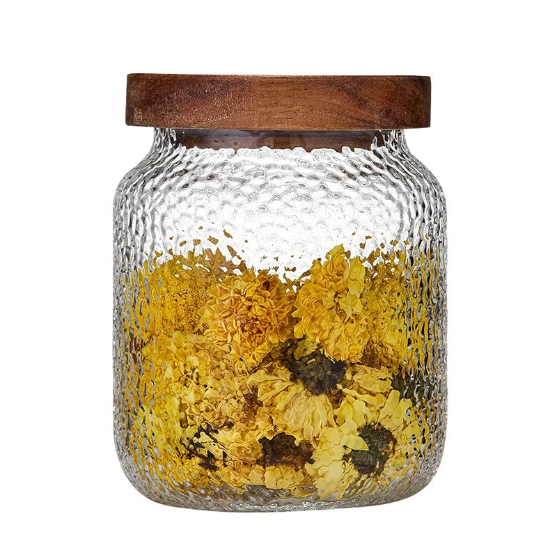 Good Quality Hammer Grain Glass Jar Glass Storage Jar Spice Jar Airtight Glass Tea Caddy