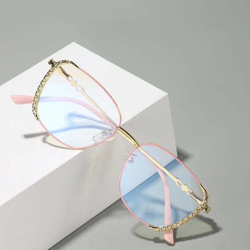 Good Quality Diamond Frame Metal Material Women's Glasses Fashionable Decorative Anti Blue Light Optical Glasses