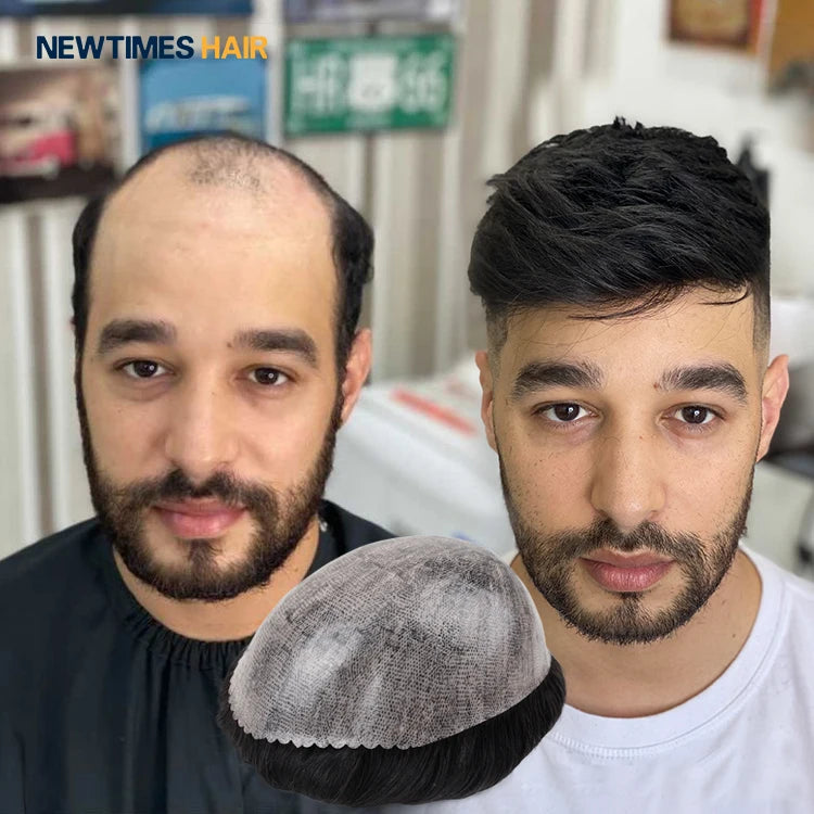 Indian Remy Hair Natural Hairline Thin Skin Toupee Men's Human Hair 0.1mm PU Base Straight 6" Length Wig