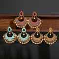G552 Vintage Water Drop Alloy Earrings for Women Ethnic Pearl Tassel Dangle Earrings