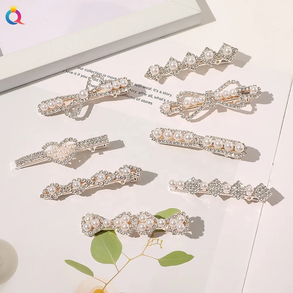 QIYUE Rhinestone White Pearl Hairgrips Hair Side Clips  Women Hair Accessories
