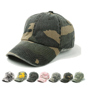 New Custom Logo Vintage Curved Brim Dad Hats Washed Cotton Distressed Denim Camouflage Print 6 Panel Casquette Baseball Caps