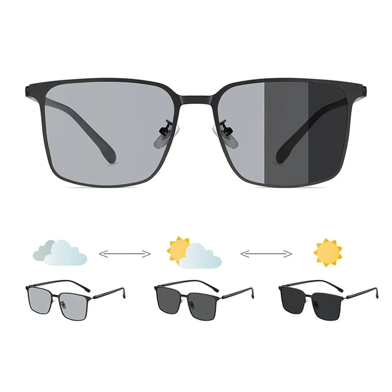 Luxury Men's Stainless Steel Square Polarized Sunglasses High Quality Metal Photochromic Sun Glasses Tac Lenses Change Color