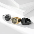 Cross Exorcism Ring Stainless Steel Men Jewelry Customized Carved Signet Ring Party Gifts
