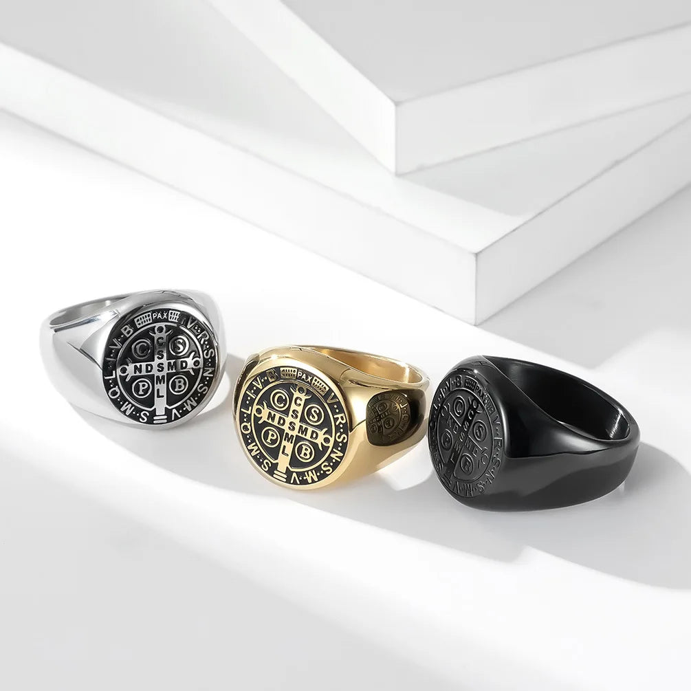 Cross Exorcism Ring Stainless Steel Men Jewelry Customized Carved Signet Ring Party Gifts