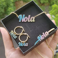 QIiuhan Custom Name Necklace Bracelet Earrings Set 20mm Round Hoop Dangling Jewelry with Box Chain Personalized Engraved