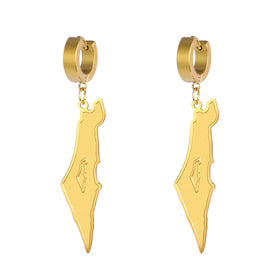 Factory Stainless Steel Support Palestine Dangling Earrings Silver 18K Gold Plated Palestine Map Pendant Drop Clip Earrings