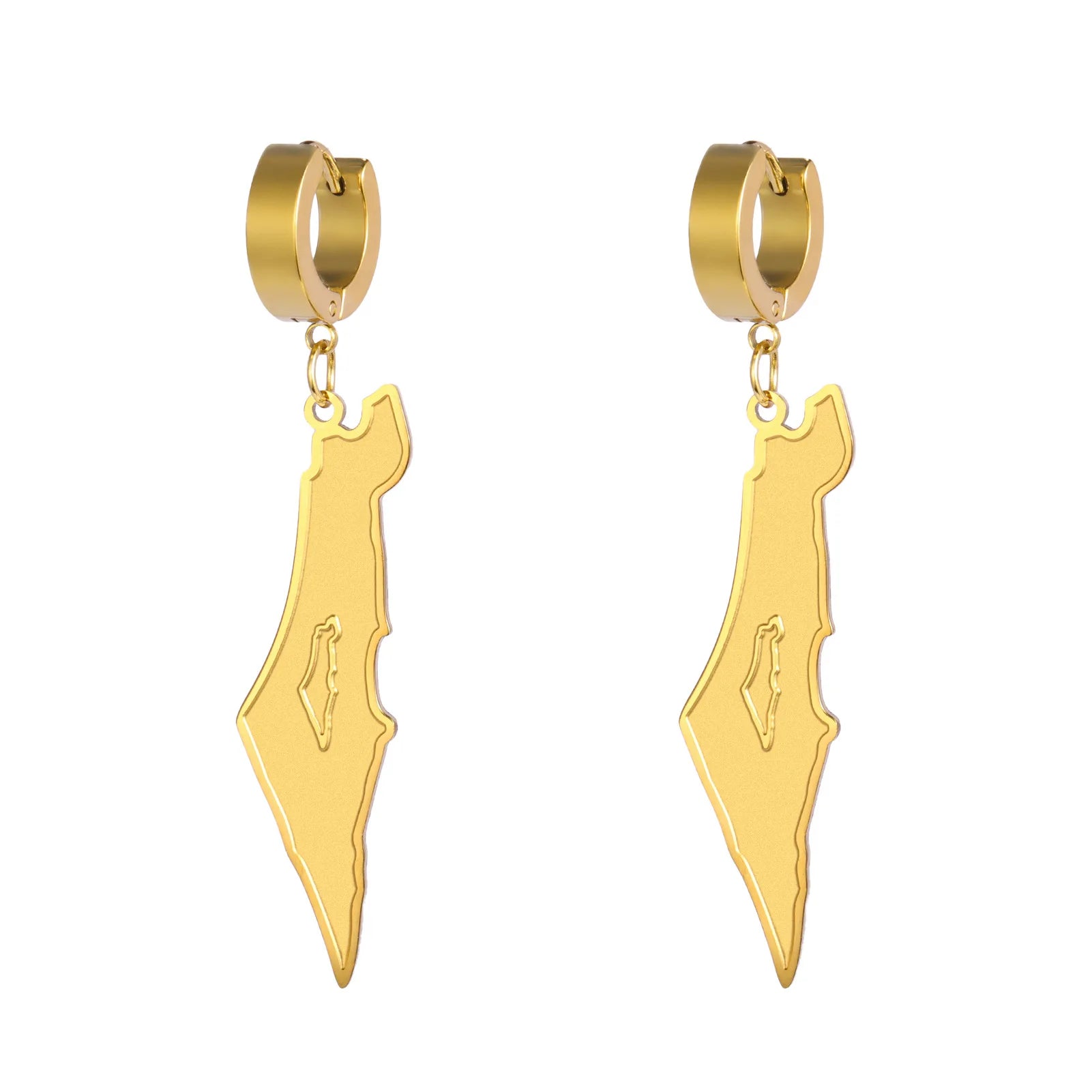 Factory Stainless Steel Support Palestine Dangling Earrings Silver 18K Gold Plated Palestine Map Pendant Drop Clip Earrings
