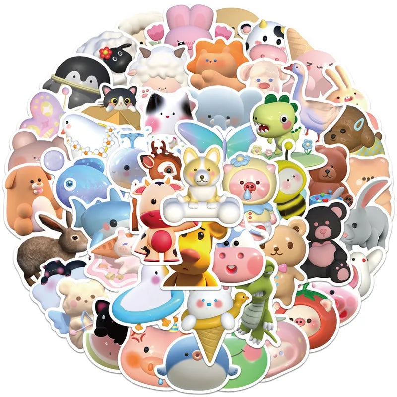 2022NEW 3D Cute Animal Stickers DIY Decorative Suitcase Notebook Waterproof Non Repeating Stickers