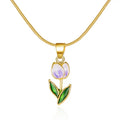 Fashion Gold Plated Snake Chain Necklace Ladies Party Jewelry Romantic Quicksand Enamel Tulip Flower Pendant Necklaces for Women