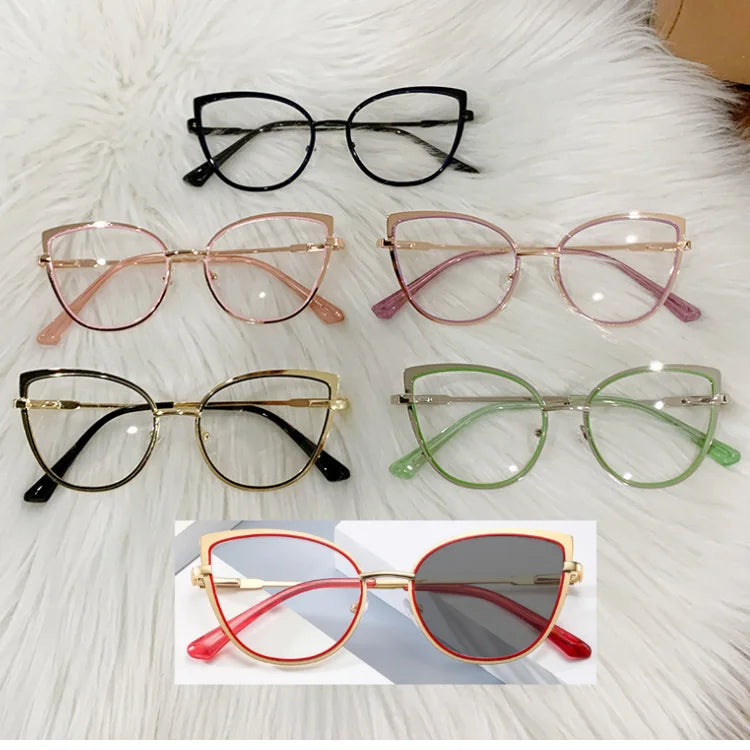 Wholesale Eyeglasses TR90 Square Glasses Frame Woman Pink Leopard Eyewear Photochromic Metal Cat Eye Eyeglasses Frames