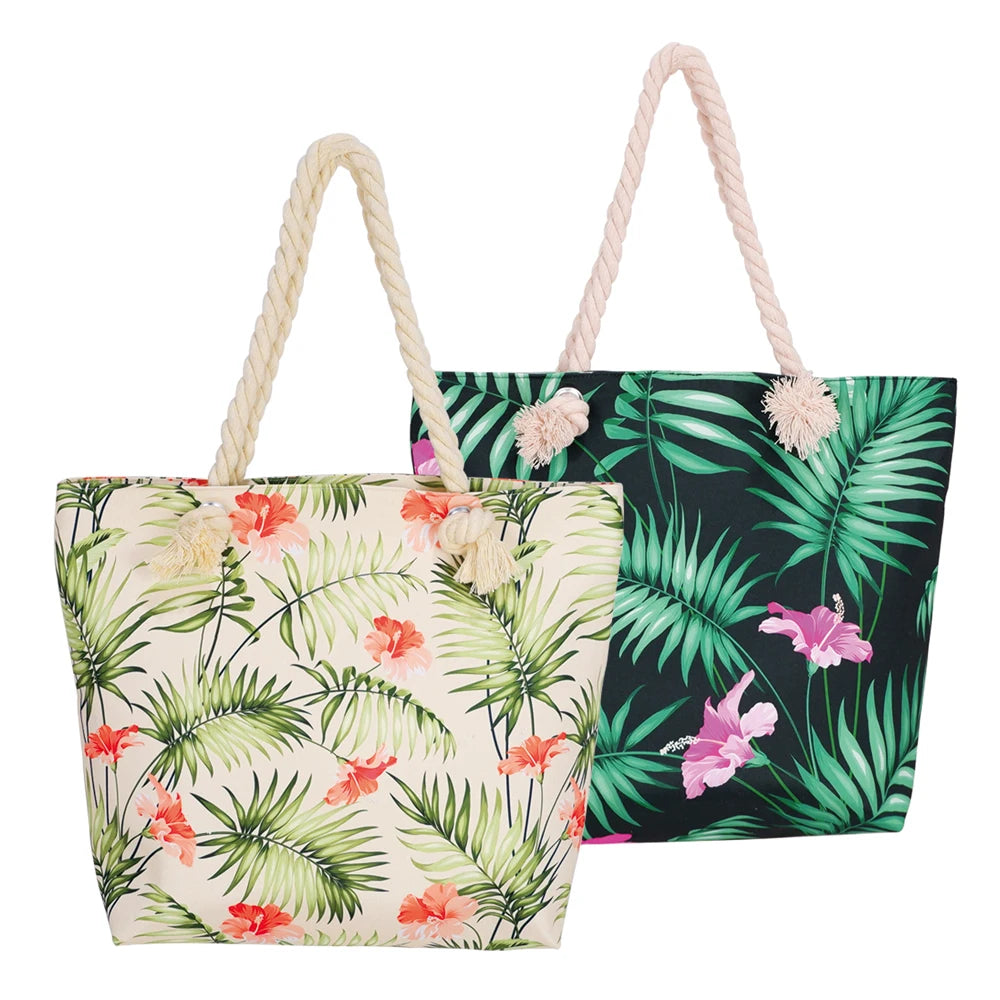 Customizable Eco-Friendly Female Tote Beach Bag Fiji Island Tropical Floral Printed Casual Style Zipper Cheap Customizable Bolso