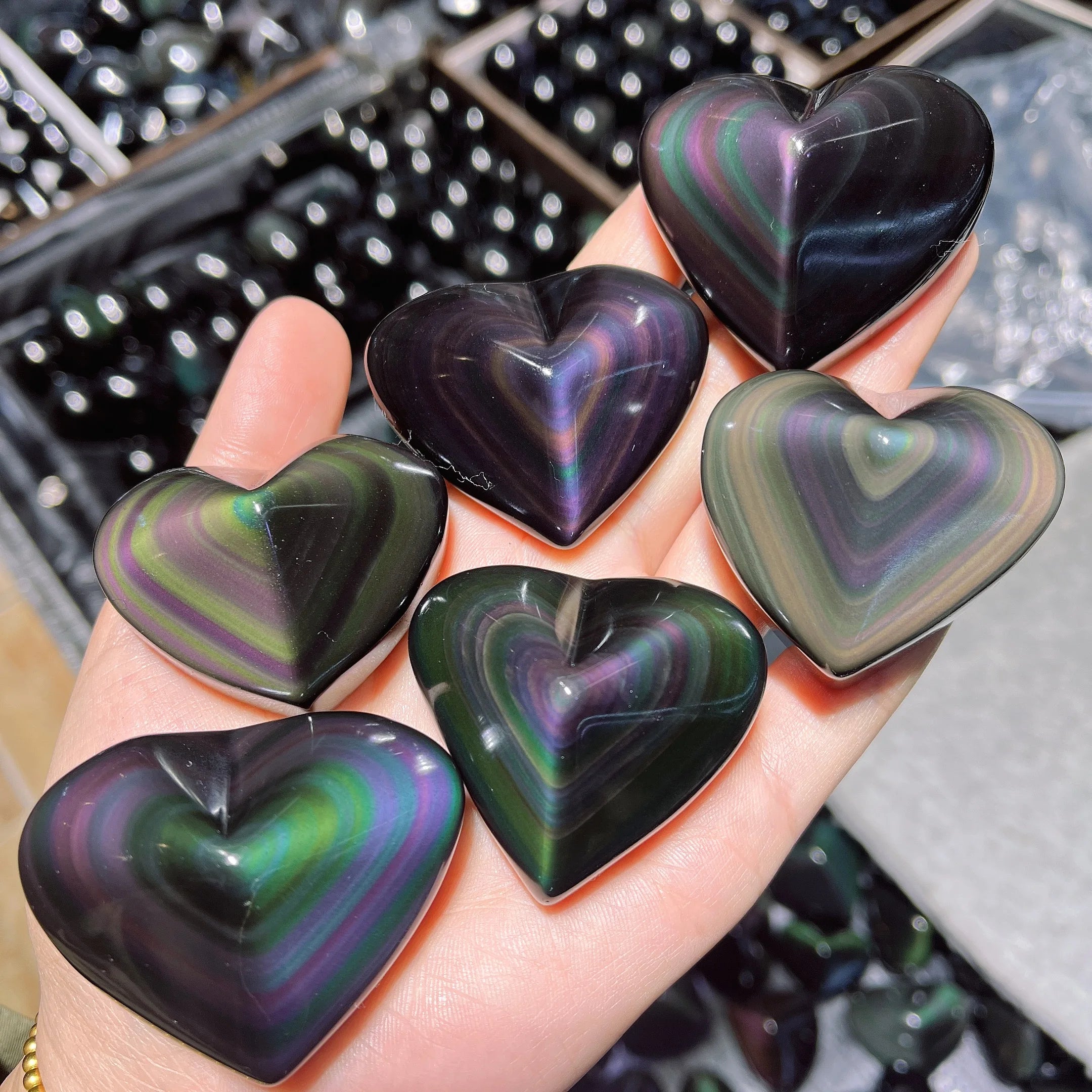 Rainbow Obsidian Heart Wholesale Bulk Crystal Healing Stones Spiritual Products for Meditation and Fengshui Ornaments