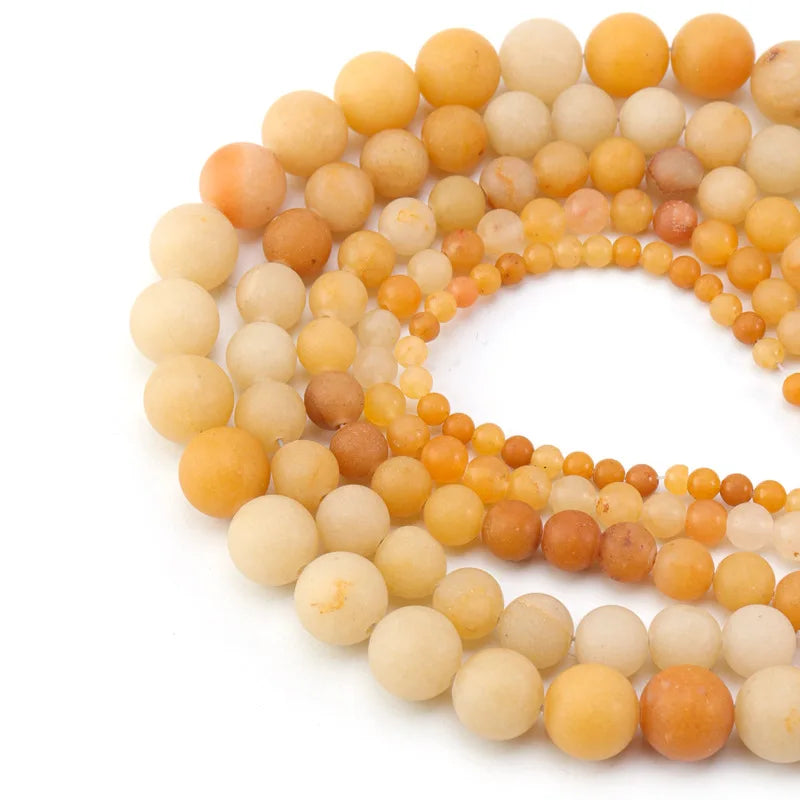 Loose Gemstone Matte Frosted Yellow Aventurine Natural Round Stone Beads for Jewelry Making