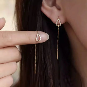 GT Wholesale 925 Silver Drop Ear Line Long Hanging Earrings Tassel Glossy Geometric Earrings
