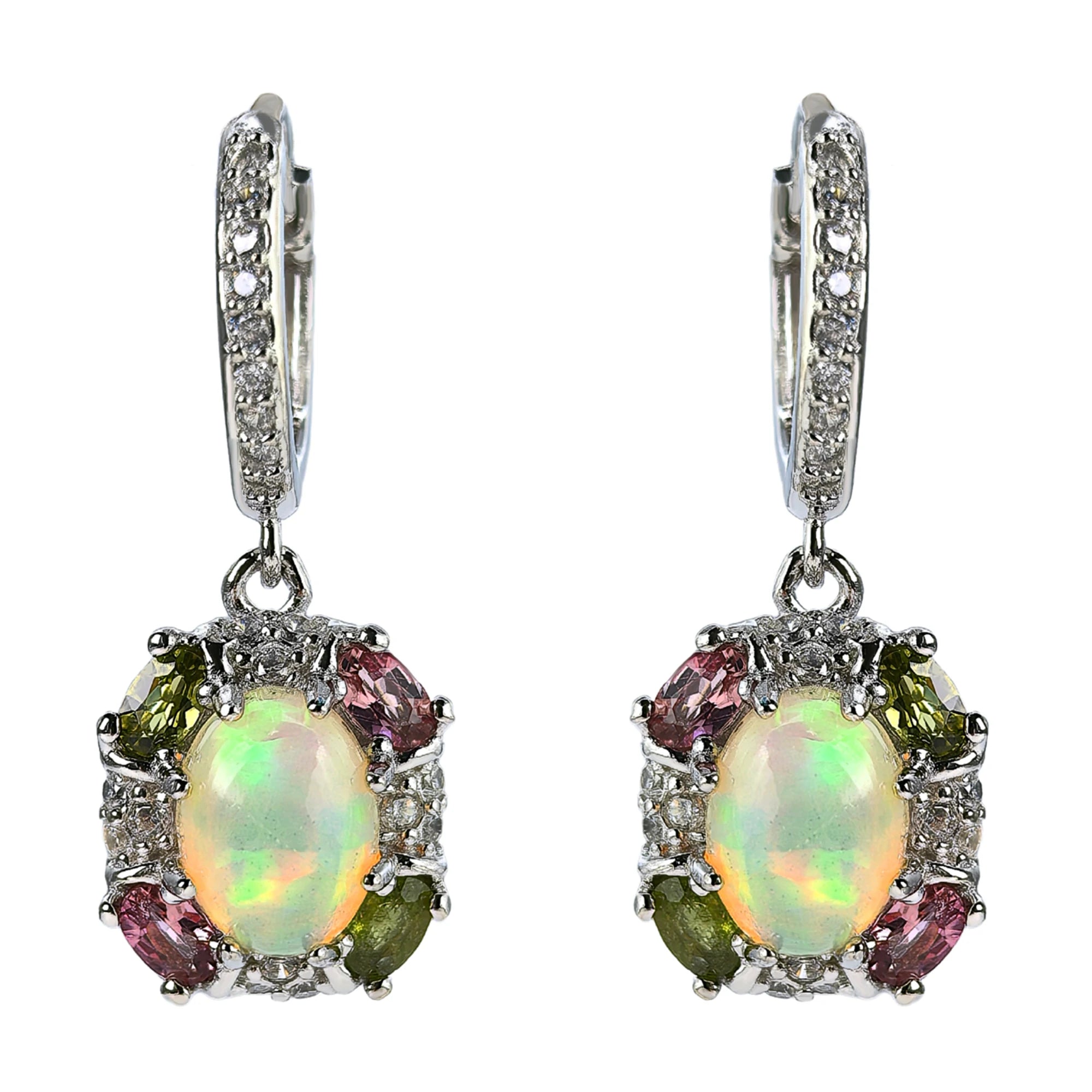 Delicate Rhodium Plated 925 Silver Jewelry Natural Opal Drop Earrings for Women Birthday Gift Daily Wear