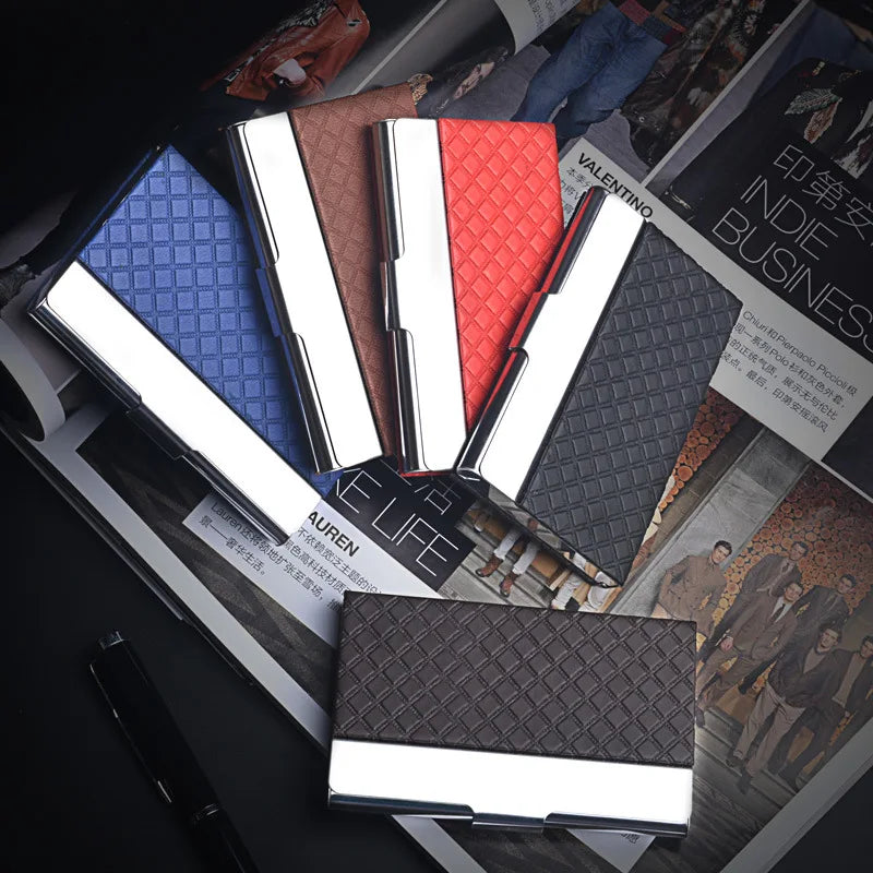 Custom Logo Business Card Case High Quality PU Leather Luxurious Vintage Retro Style Stainless Steel Plated Metal Crafts UV