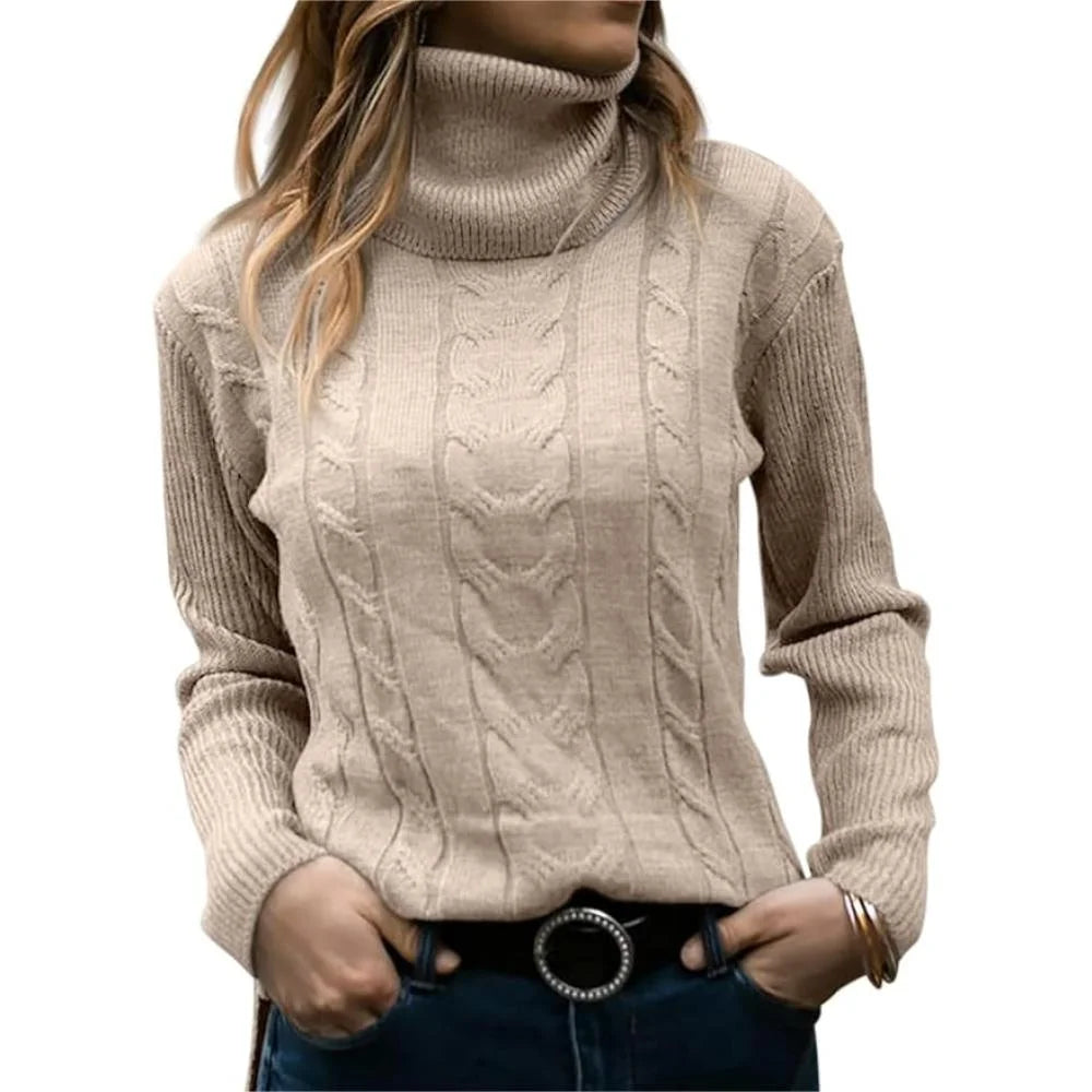 Women's 2023 Fall Turtleneck Sweater Vest Long Sleeve Oversized Knit Pullover Tops
