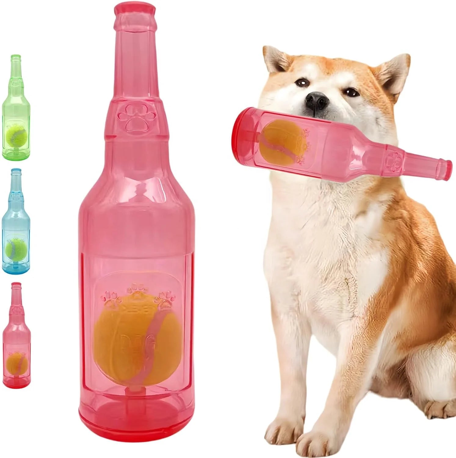 Cute Tough Dog Toy Rubber Bottle Squeaky Dogs Chew Toy Long Lasting Interactive Fetch Toy for Teething Tennis Ball