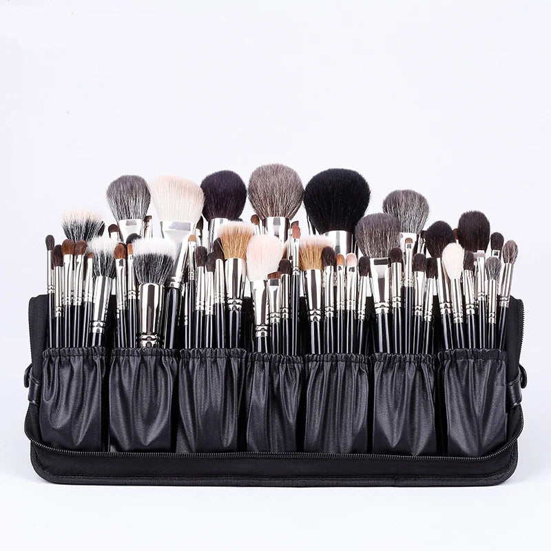 Wholesale Vegan Leather Makeup Brush Organizer Bag Zipper PU Makeup Brush Case Bags Travel Brush Holder with Tassel