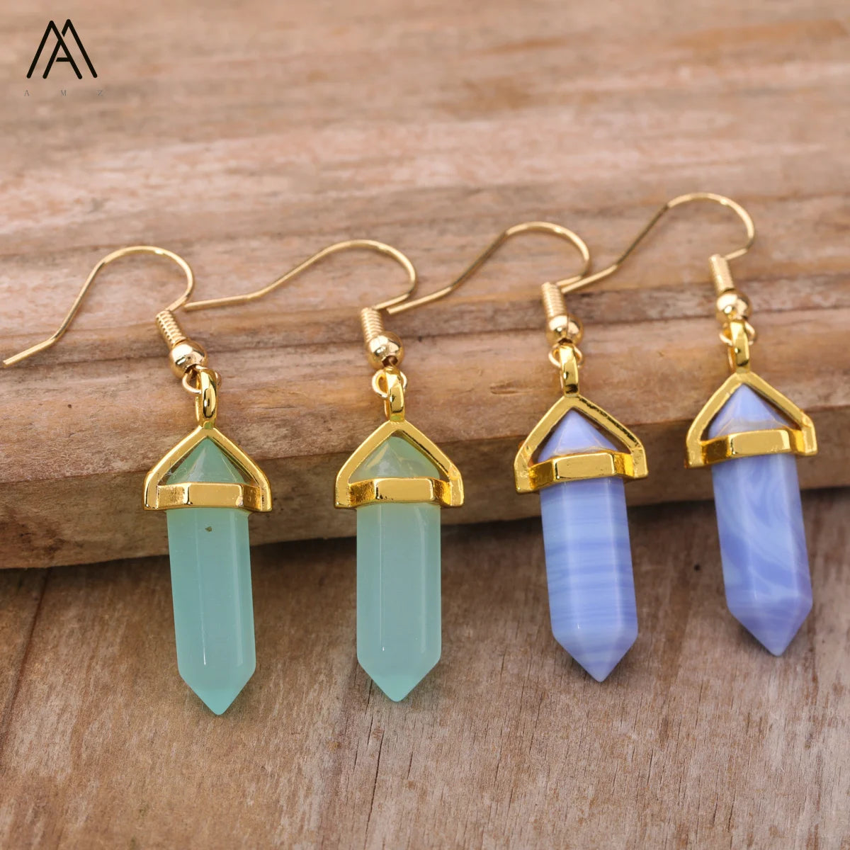 Mini Crystal Earrings for Women Boho Jewelry  Gemstone Double Point Hexagon Earring Fashion Gift